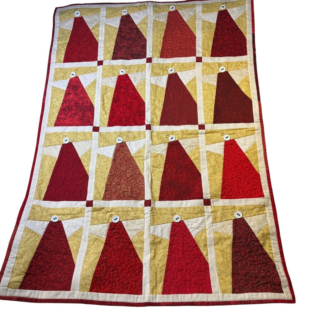 Handmade Angel Quilt Christmas Wall‎ Hanging Red Gold Fabric Art 2013
